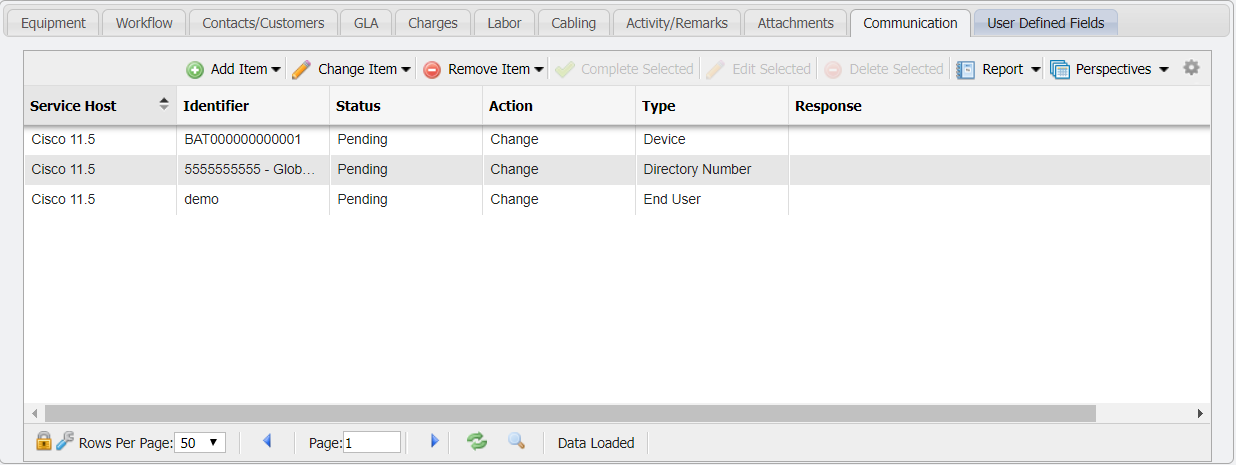 Service Desk Action - Communication Tab example