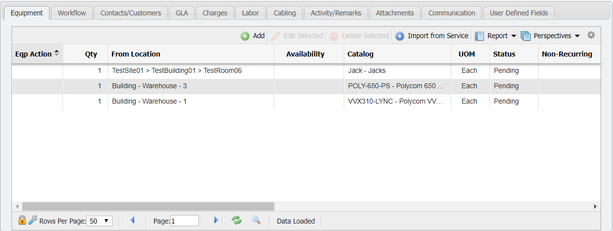 Equipment Tab example