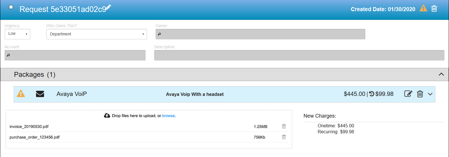 Package Added to New Request