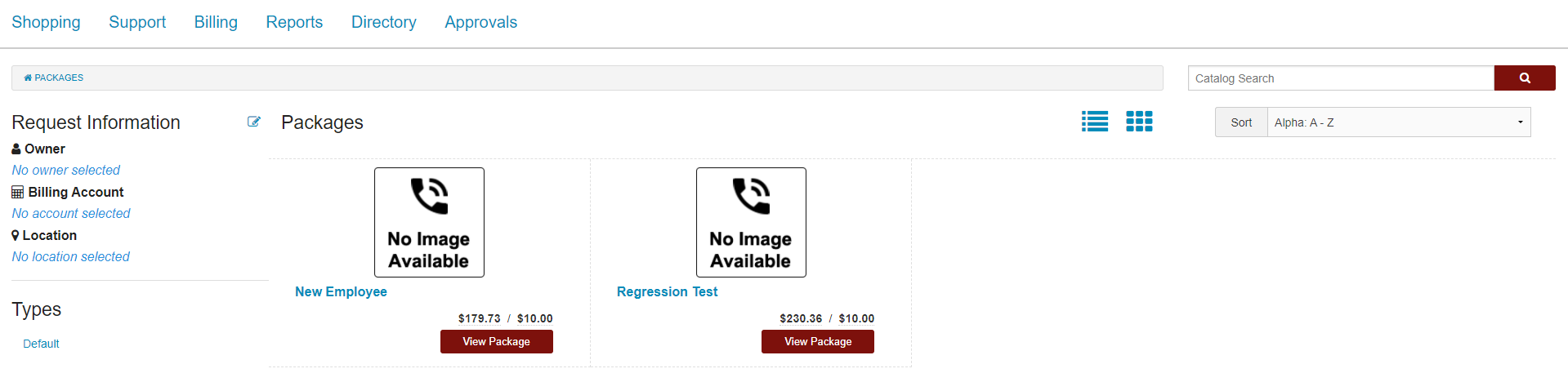 Packages Shopping Page