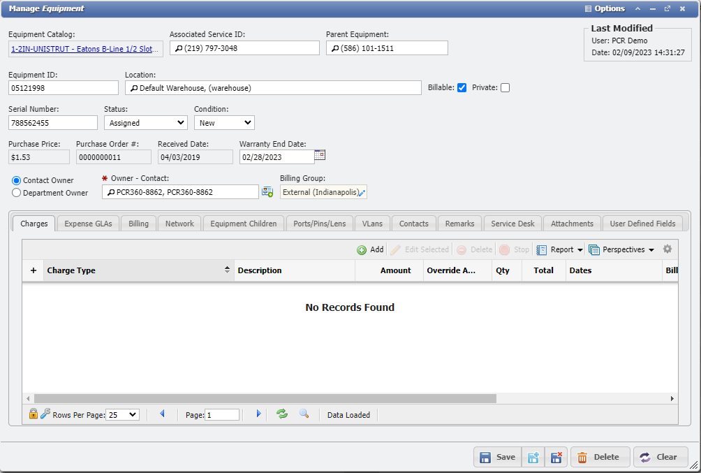 Manage Equipment Form