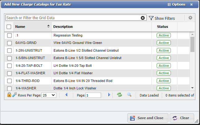 Add New Charge Catalogs for Tax Rate form example