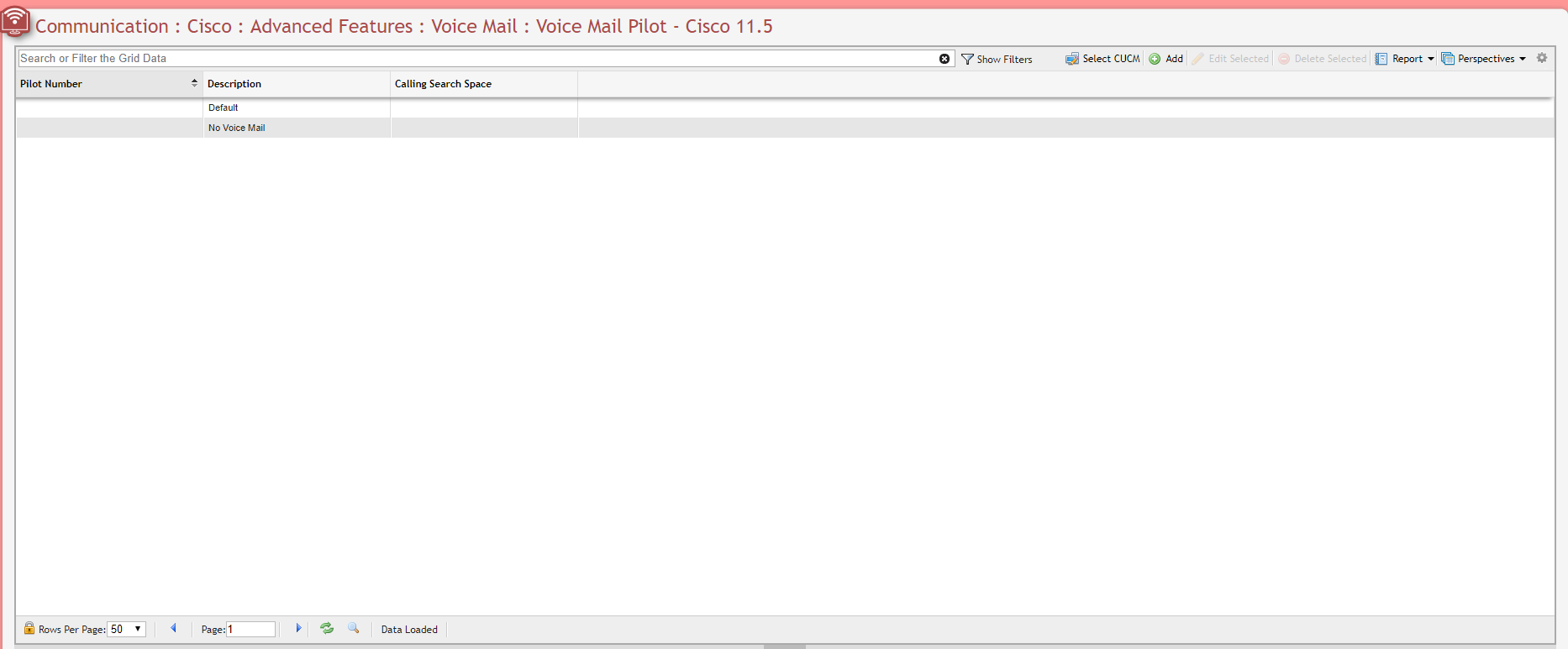 Cisco Voice Mail Pilot Grid example