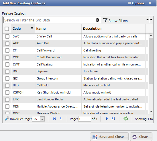 Add New Existing Feature form example