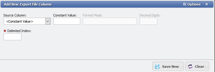 Add New Export File Column form example