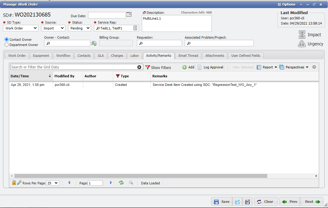 Manage Work Order Form