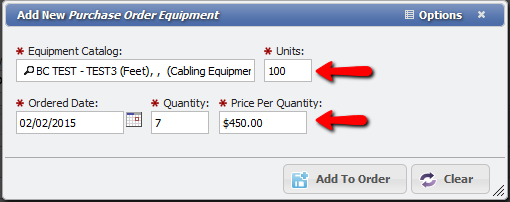 Add New Purchase Order Equipment