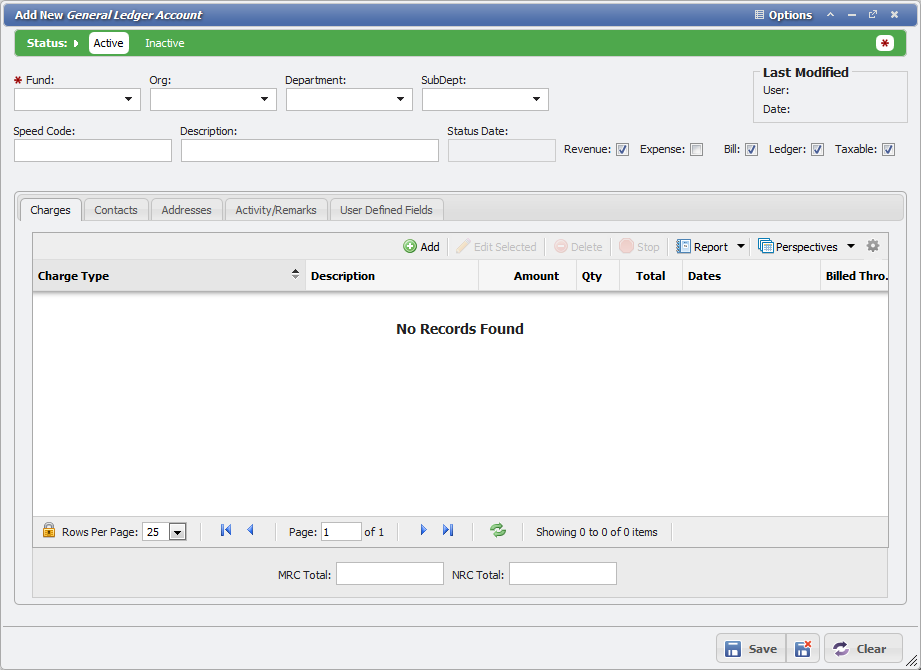 Add New General Ledger Account form example