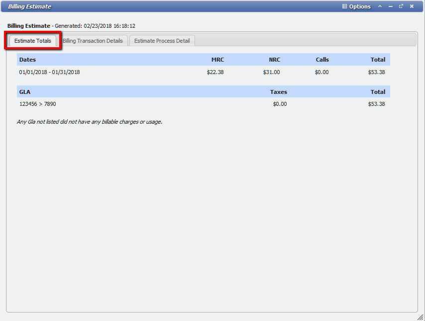 Estimate Totals Tab example