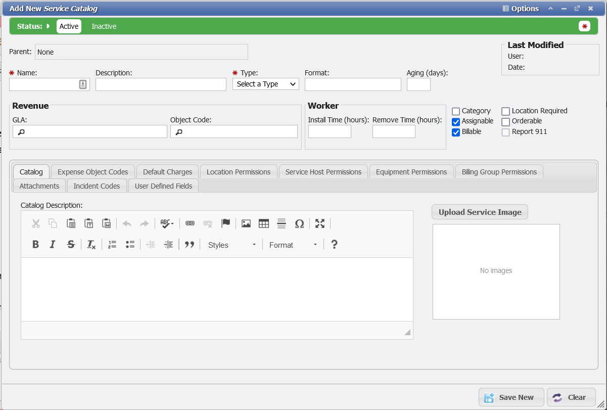 Add New Service Catalog Example