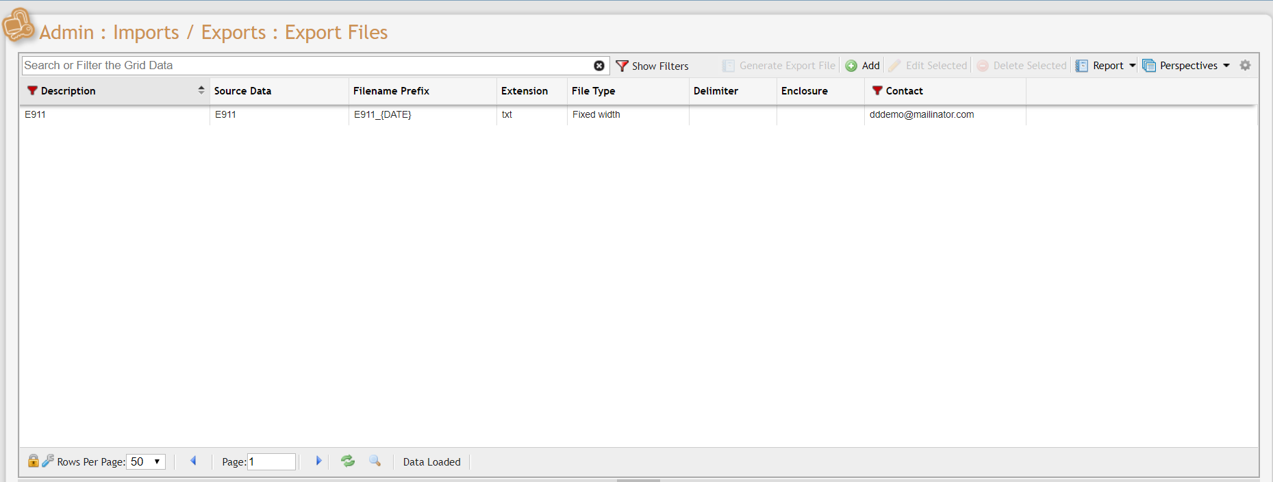 Export File page example