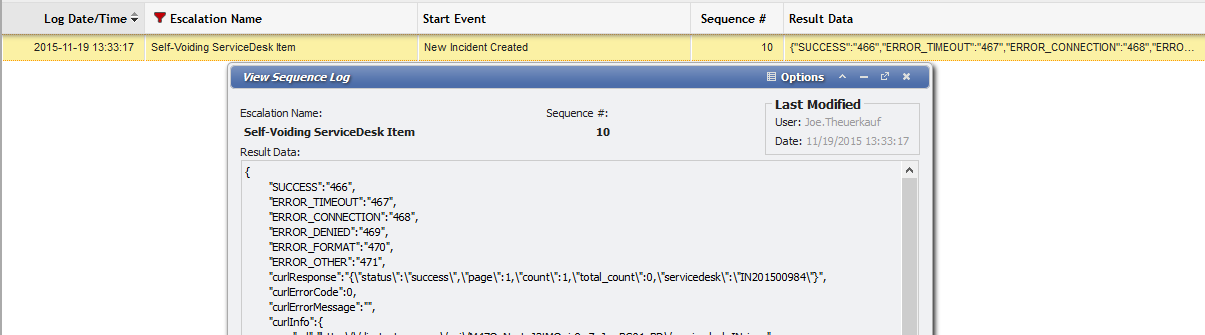Escalation Log example