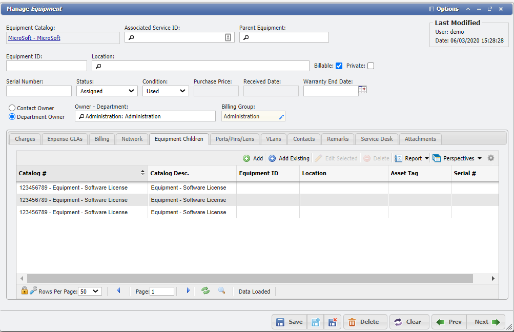Example of an Equipment License