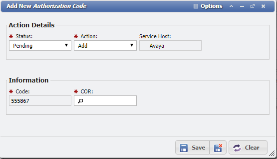 Add New Authorization Code Form - Add