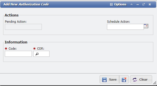 Add New Authorization Code Form
