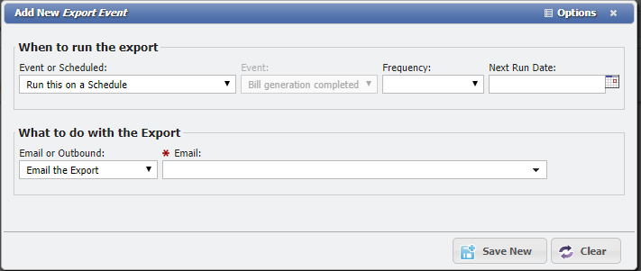 Add New Export Event