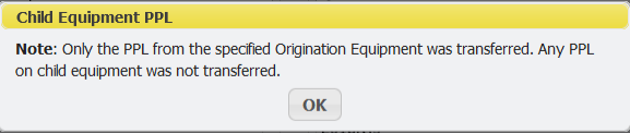 Child Equipment PPL warning message