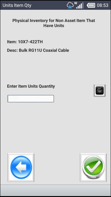 Units Item Quantity screen