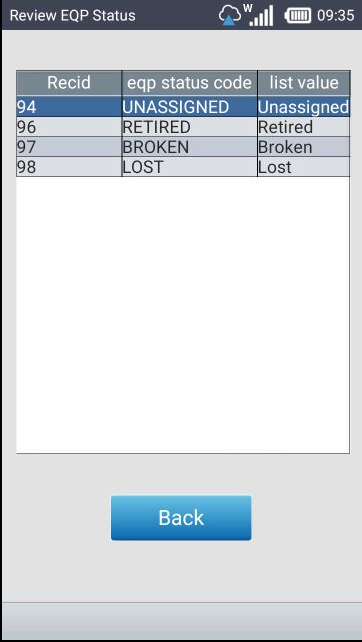 Review Equipment Statuses screen