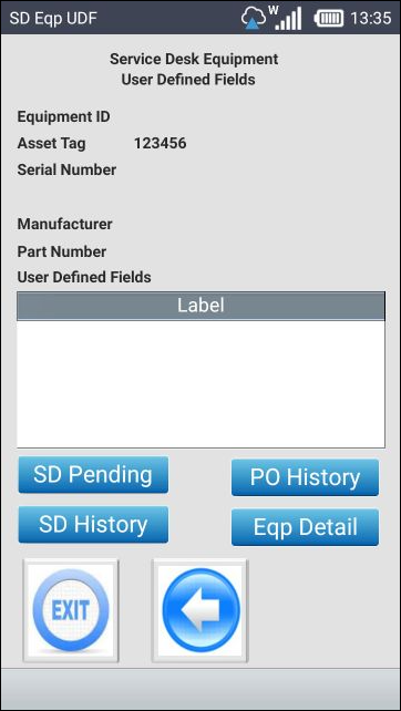 Service Desk Equipment UDF screen