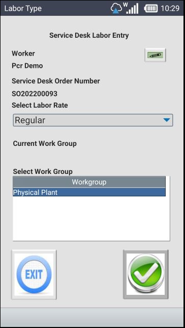 Labor Type screen