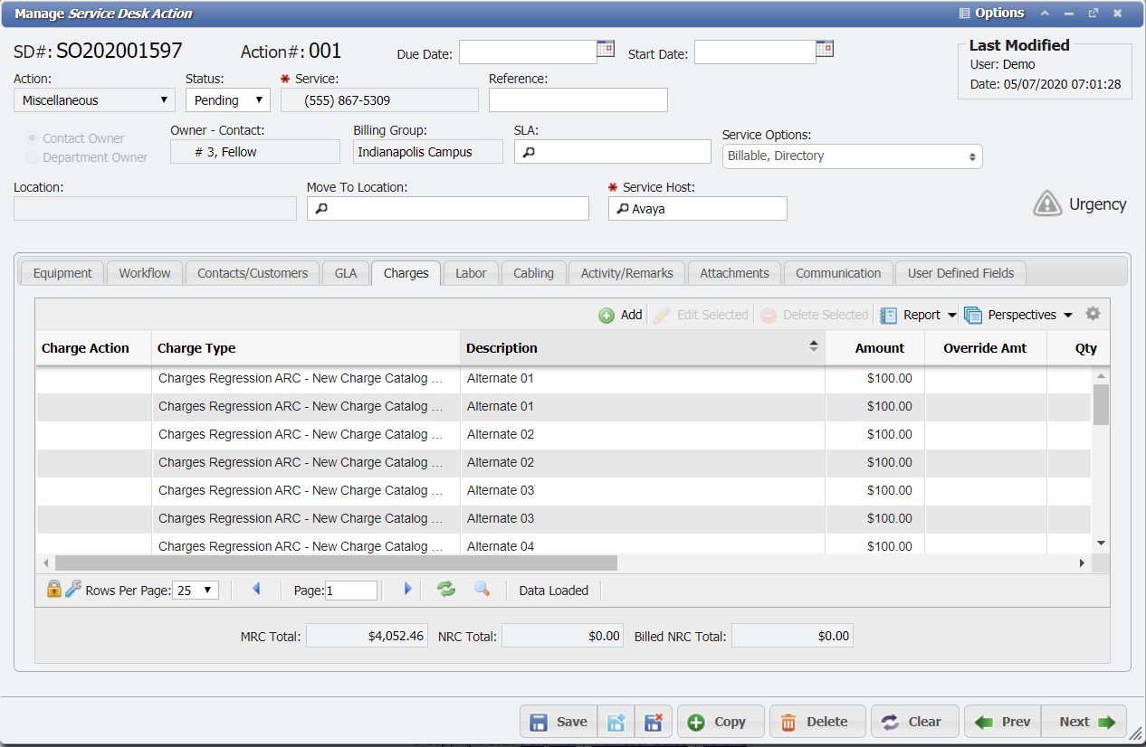 Charges on an Action Example