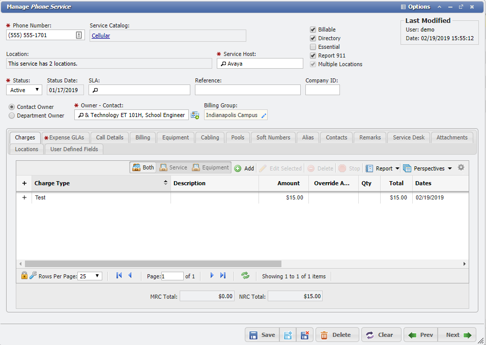 Service Application Record Example