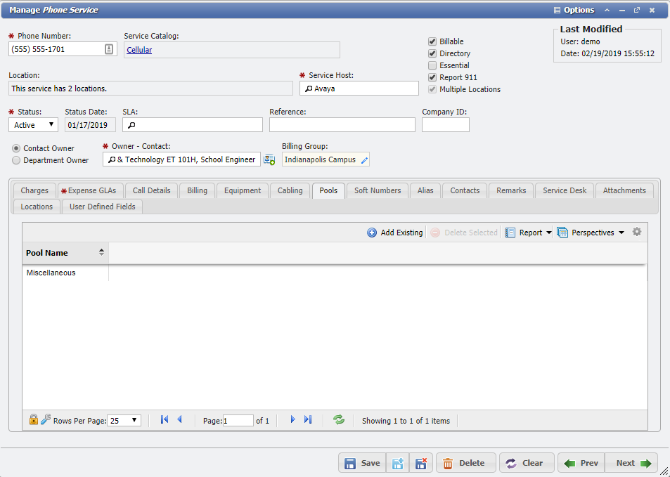 Service Application Record Example