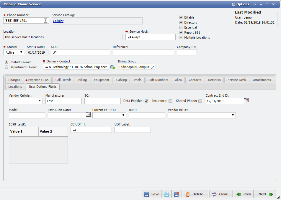 Service Application Record Example