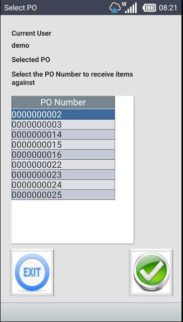 Select PO screen
