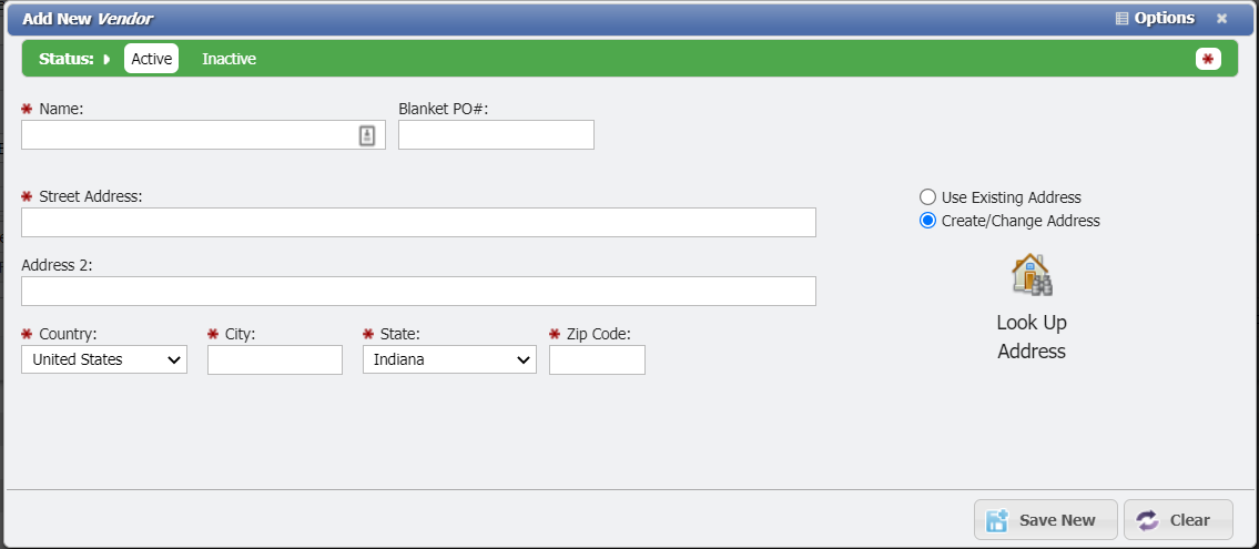 Add New Vendor Form