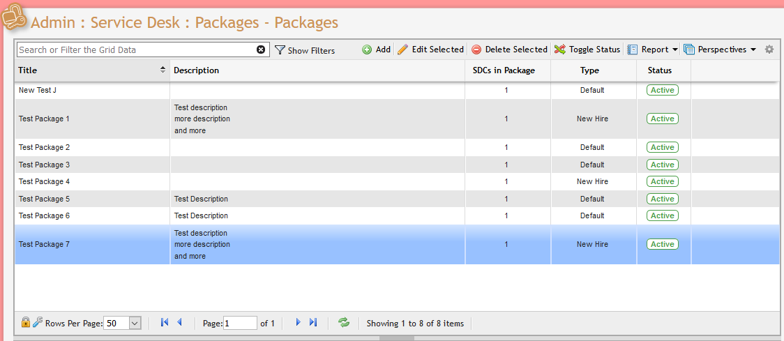 Packages Grid
