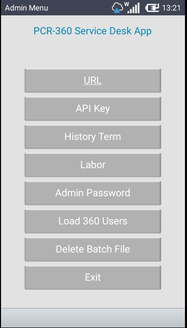 Admin Menu screen