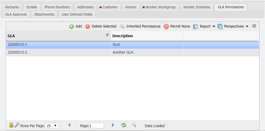 GLA Permissions tab