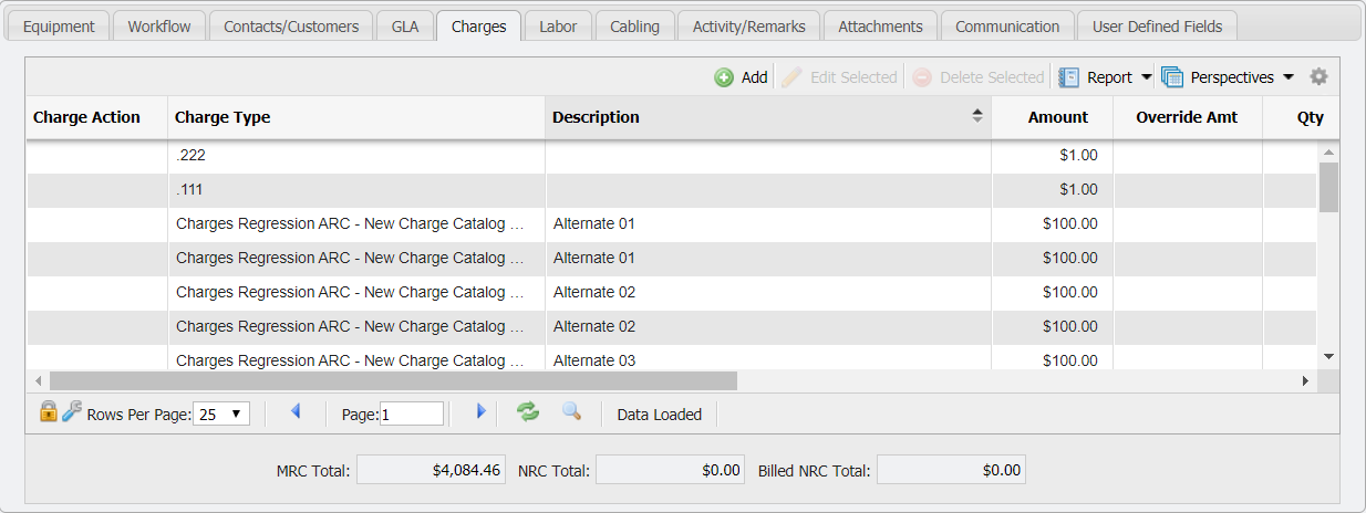 Charges Tab Example