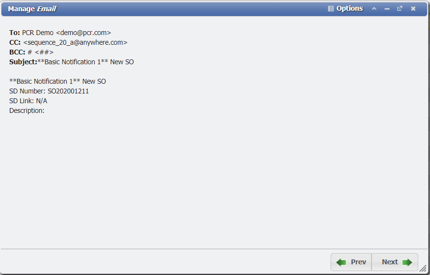 Notification Message example