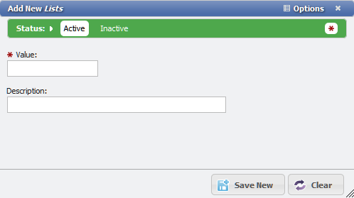 Add New Lists form