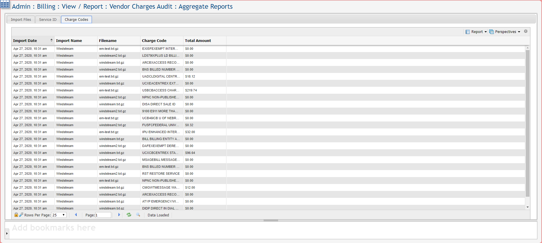 Expense Management Charge Codes Tab