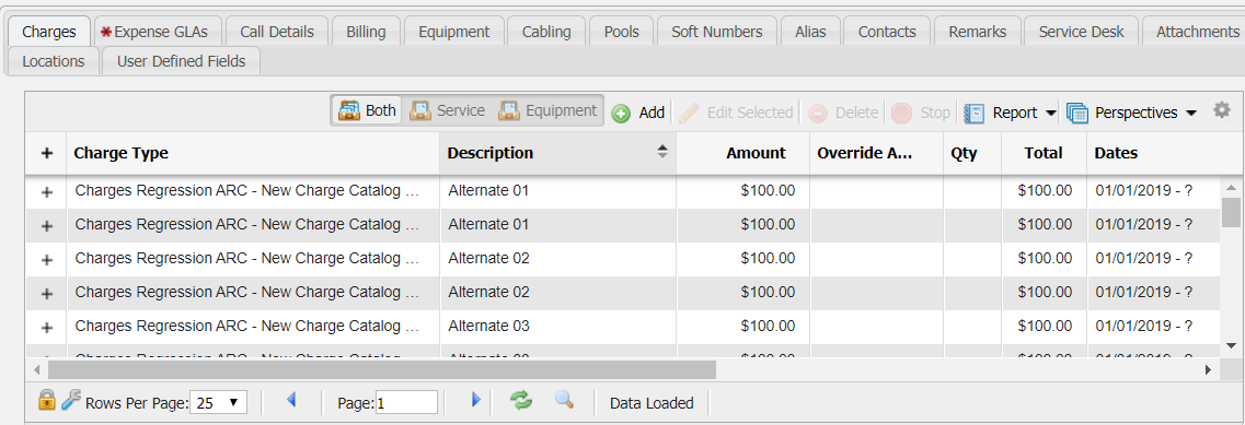 Charges Tab example