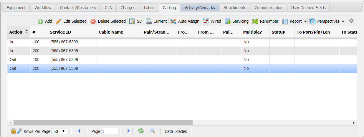 Cabling Tab example