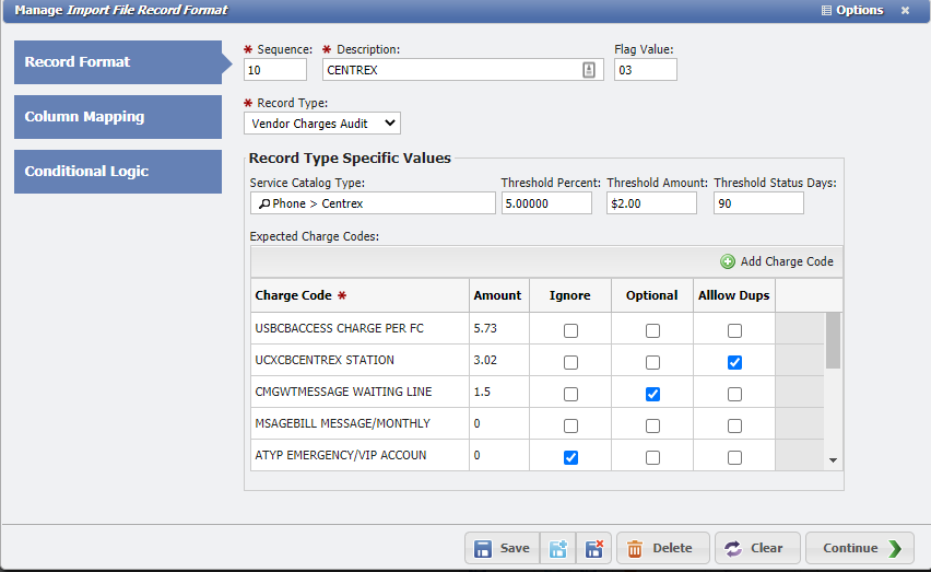 Manage Import File Record Format